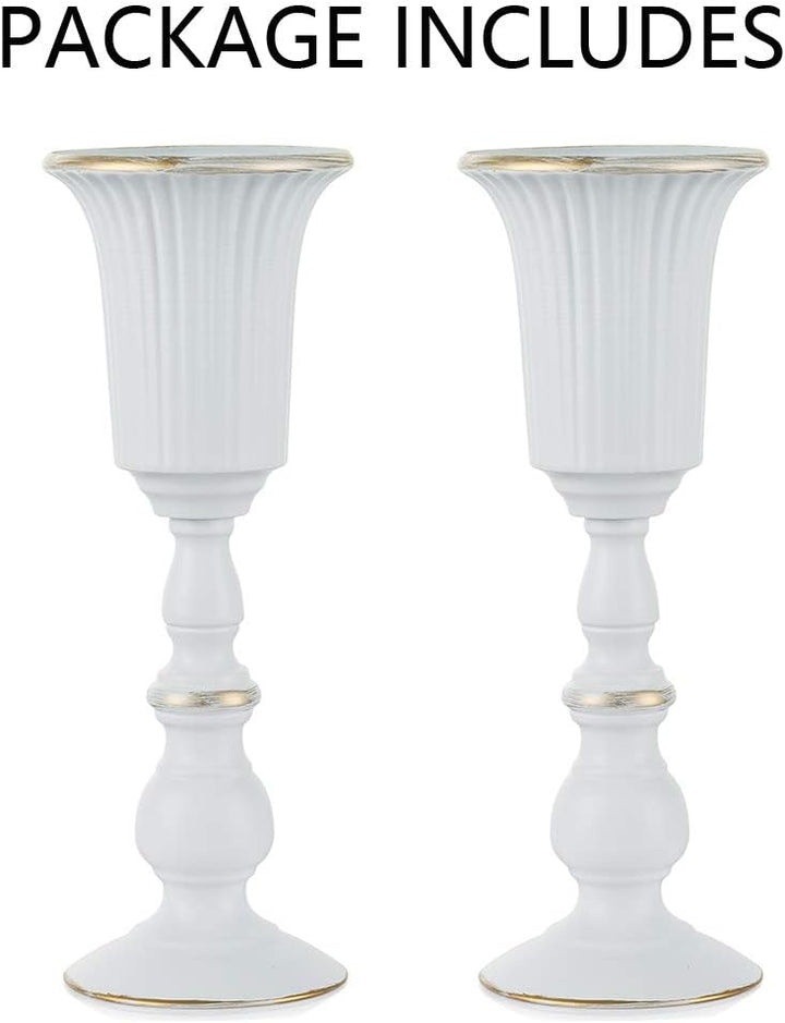 NUPTIO 2 Stück Metall Blumenvase Weiss Tischdekoration Herzstück, Elegante Hochzeit Mittelstücke Vas