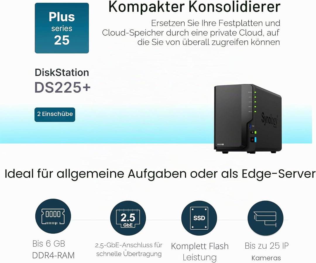 Synology 2-Bay DiskStation DS225+ (Diskless)
