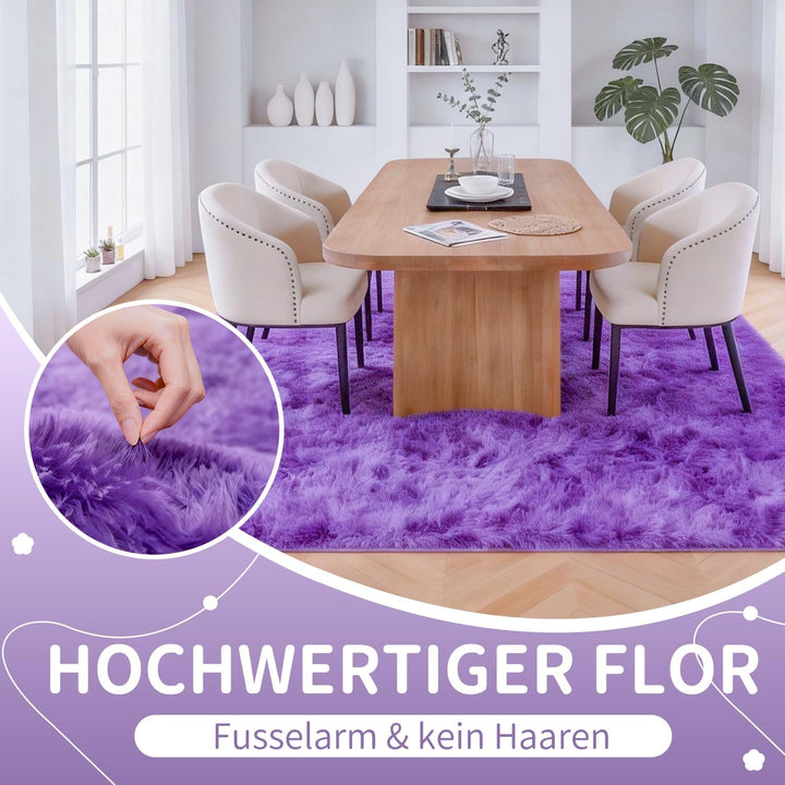 VOFUSHON Teppich Schlafzimmer 120 x 160 cm Violett Waschbare rutschfeste Teppiche Weich Flauschig Ru
