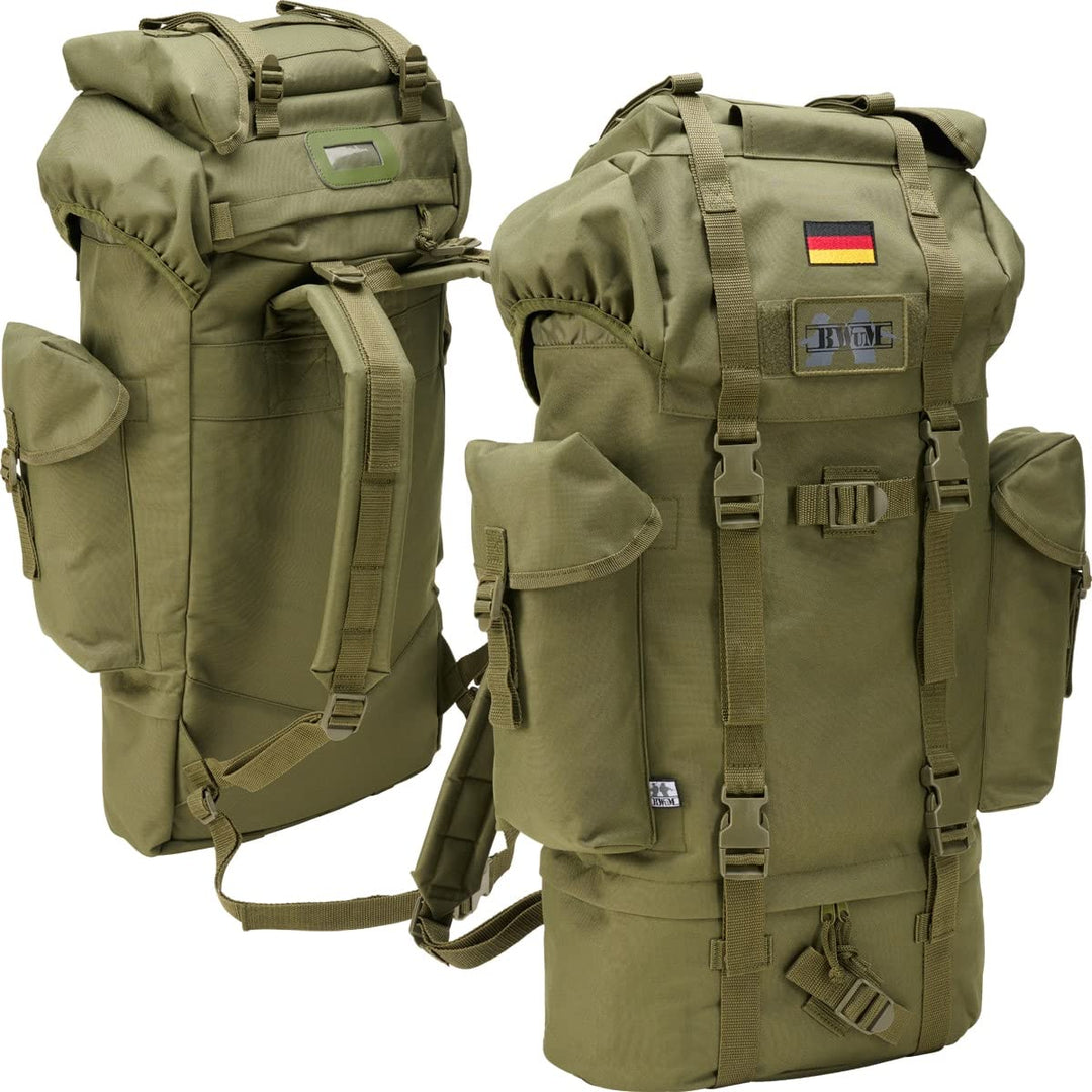 BWuM Bundeswehr Kampfrucksack 65L + Patch & Flagge, Farbe: Oliv, Oliv