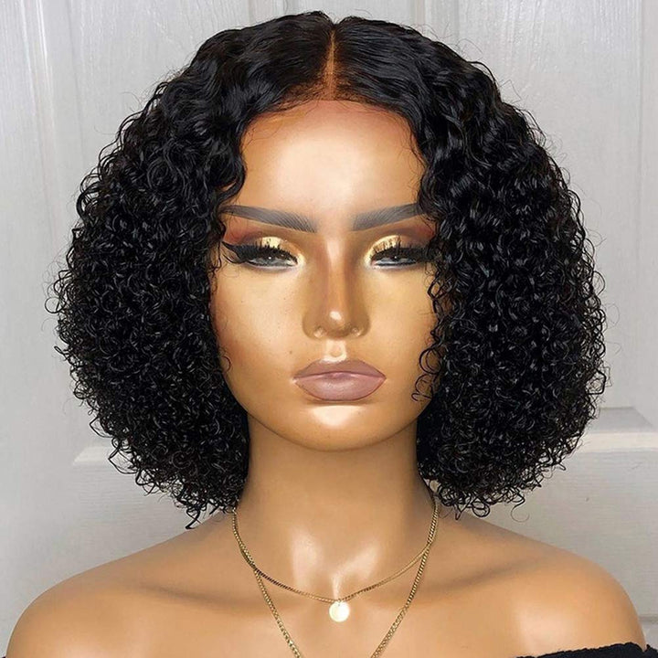 Kurze lockige Perücke, Kinky Curly Bob Perücke, Lace Front Verschluss Perücke Natürliche Mode Schwar