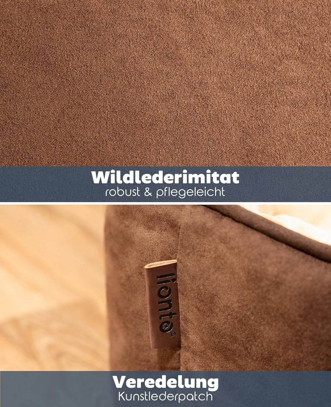 lionto 2-in-1 Hundebett Hundekissen Hundekörbchen Hundesofa, (M) 80x60 cm braun/beige L 80 x B 60 x