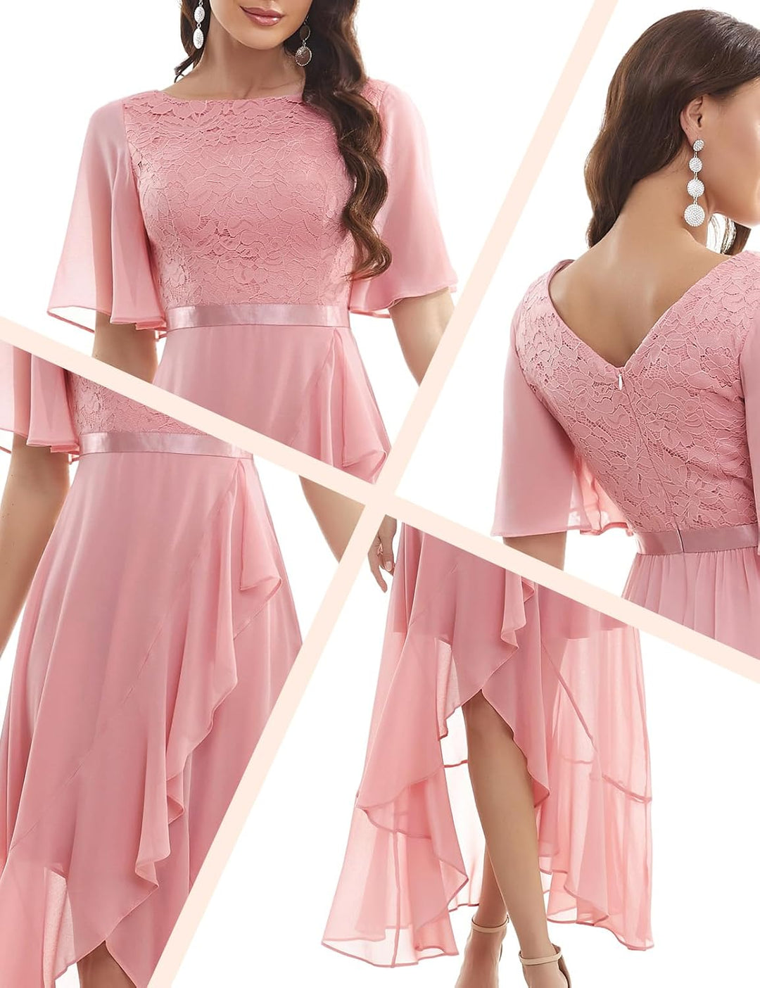 Gardenwed Damen Spitzen Abendkleid Elegant Cocktailkleid Ballkleid Brautjungfernkleider für Hochzeit