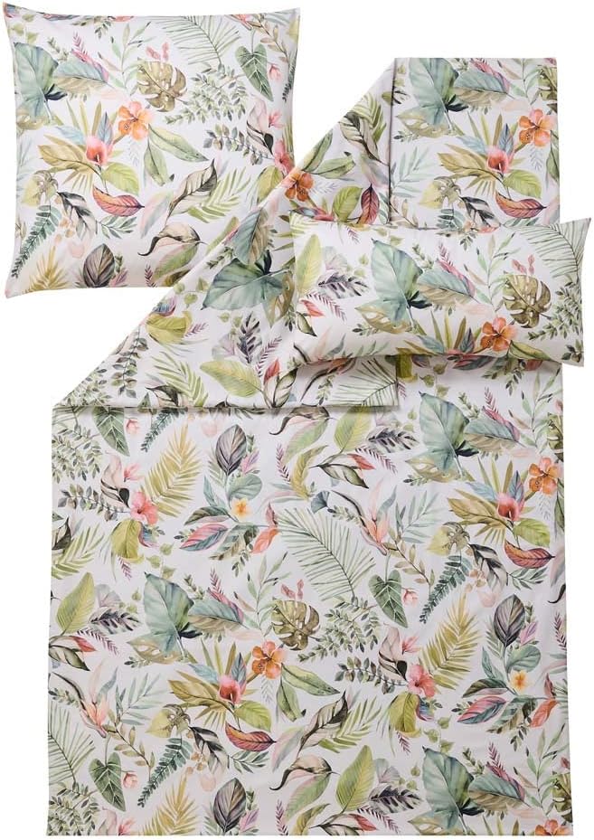 ESTELLA Mako Satin Bettwäsche Benice (grün 915, 1 x 40x80 + 1 x 80x80 + 1 x 155x220 cm) 1 x 40x80 +