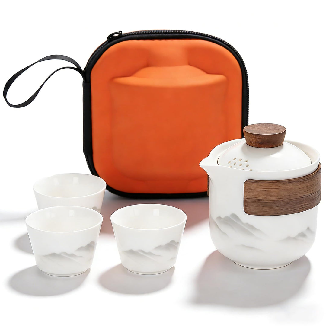 BAIFULAI Chinesisches Gongfu-Tee-Set: Tragbares Keramik-Teeset mit 1 Kanne (200 ml) und 3 Tassen (45
