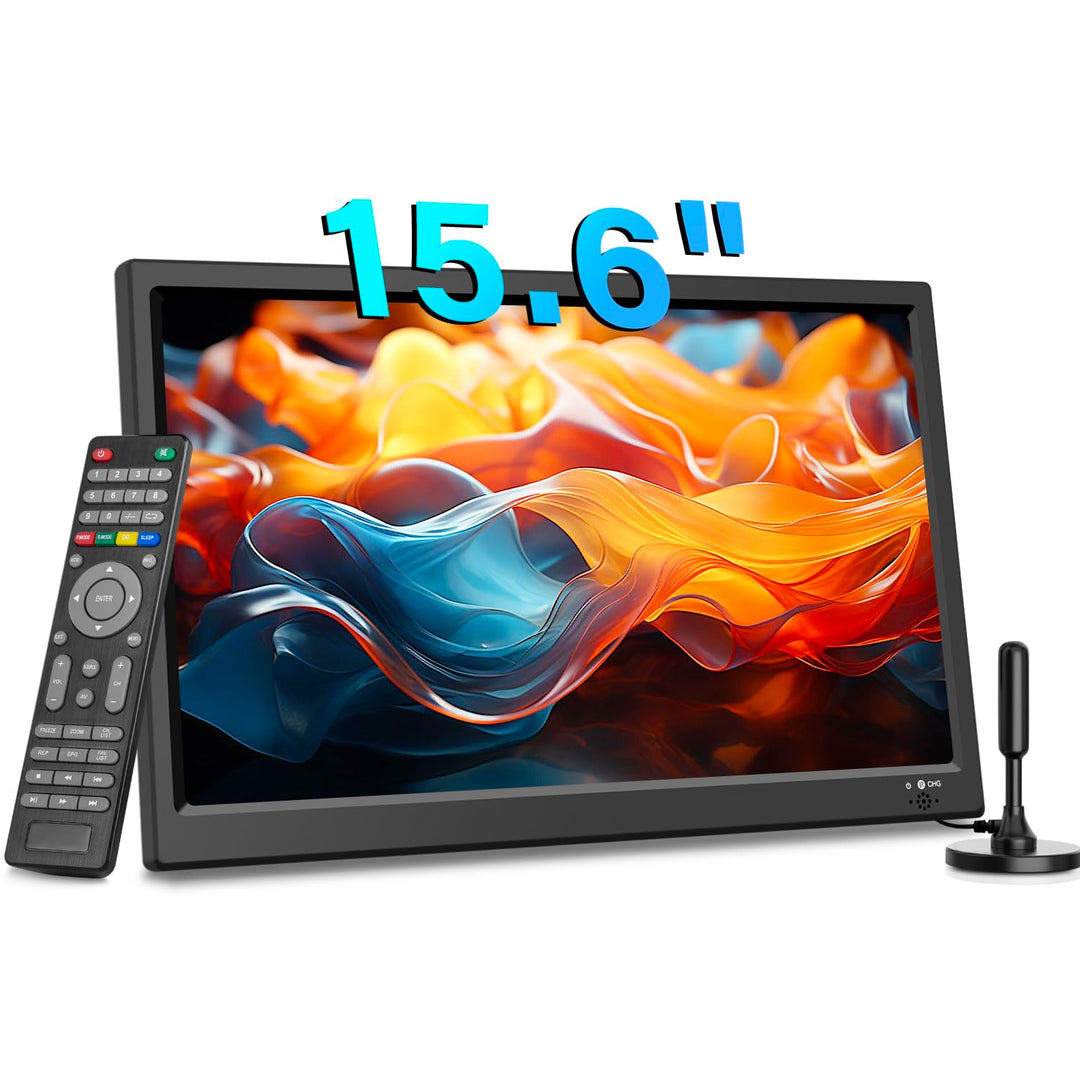KCR Tragbarer Digitalfernseher, 12 V DVB-T2 TV, HDMI/AV/USB-Eingänge, Fernbedienung, 12 V Kfz-Ladege