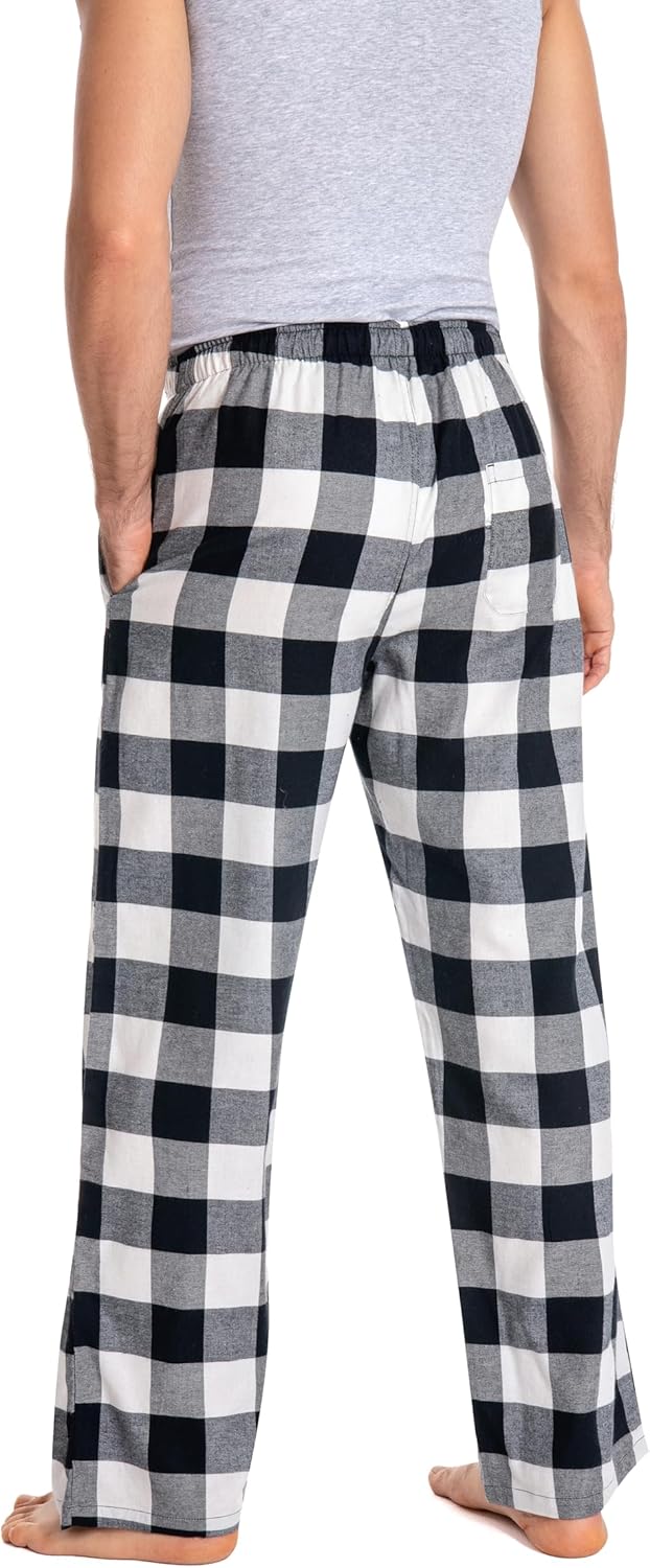 Herren 100% Baumwolle Flanell Bequeme Pyjama/Lounge Bottoms mit Taschen XL Black White Check, XL Bla