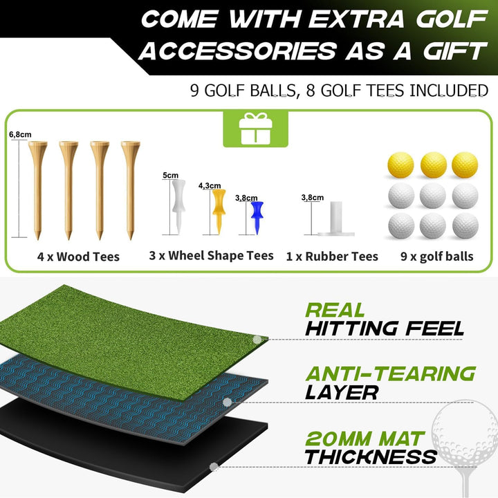 Golf Abschlagmatte 150 x 117 cm, 6 Abschlagpositionen, Kunstrasen, Grün, Faltbar, Ideal für Indoor u