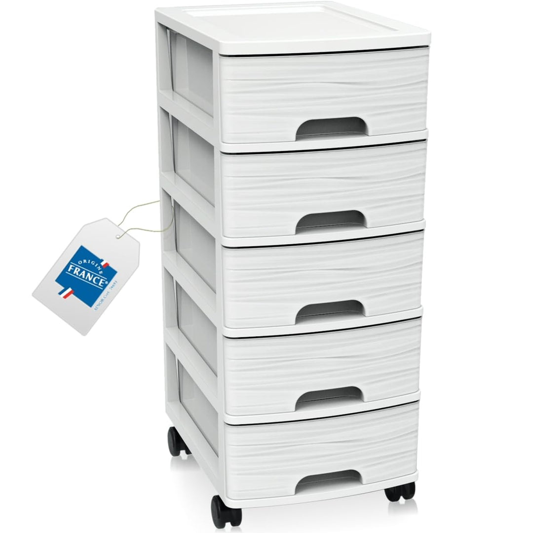 Schubladenschrank mit Rollen Rollcontainer mit 5 Schubladen Rollschrank aus Kunststoff Rollwagen (We