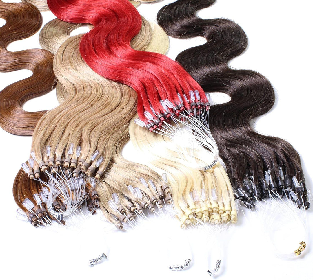 hair2heart Microring Extensions Echthaar Gewellt - 200 Strähnen 1g 50cm 4/0 mittelbraun 200 Strähnen