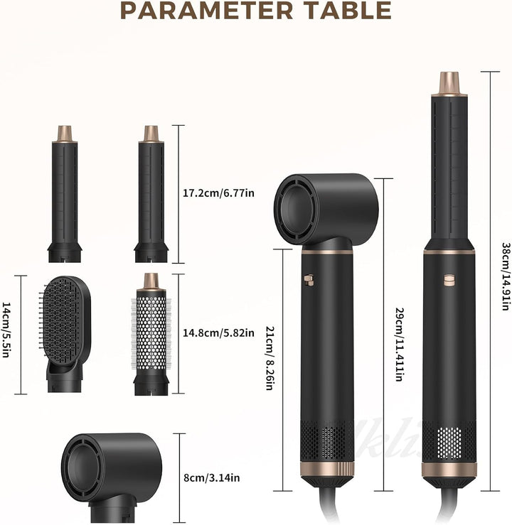 5 in 1 Airstyler 1000W Warmluftbürste Set Haarstyler Rundbürstenföhn, Lockenstab Automatisch, Glätte