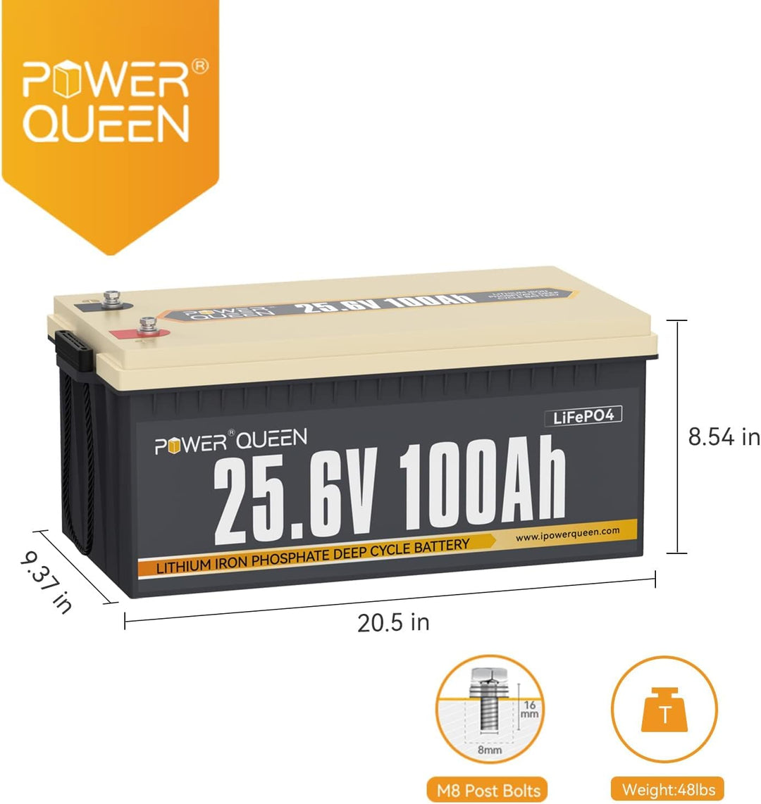 Power Queen 25.6 V 100 Ah 2.56 kWh tiefe Zyklus-LiFePO4-Batterie mit langem Leben, über 4000-Zyklen,