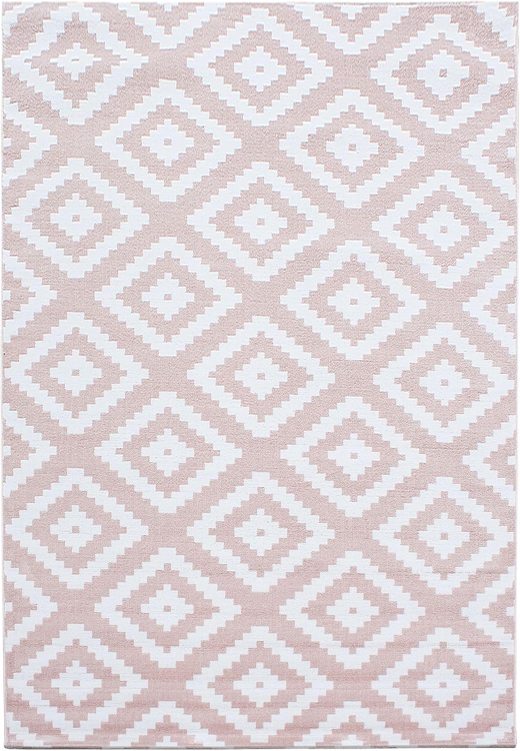 Carpetsale24 Teppich Wohnzimmer Rauten Design Pink Meliert 240 x 340 cm - Kurzflor Teppich Schlafzim