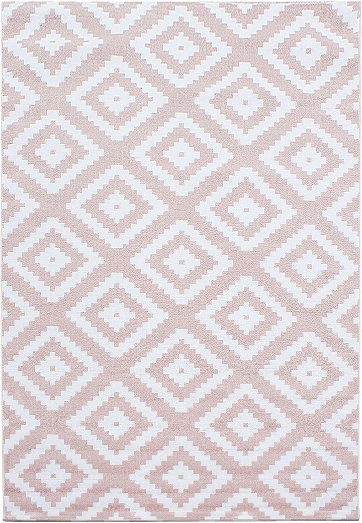 Carpetsale24 Teppich Wohnzimmer Rauten Design Pink Meliert 140 x 200 cm - Kurzflor Teppich Schlafzim