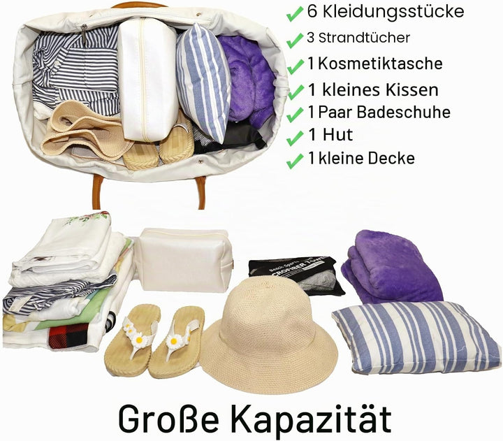 Damen Strandtasche Grosse, Strandtasche XXL Familie Wasserdicht mit Ledergriffe, Beach Bag für Reise