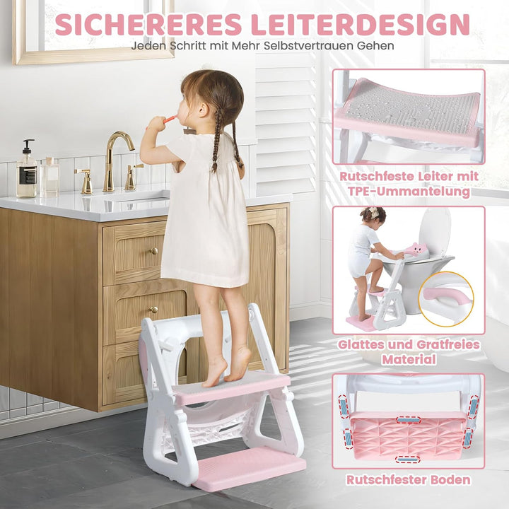 Orzbow Toilettensitz Kinder mit Treppe, Stabil Kinder Toilettensitz mit Dreiecksstruktur, Verlängert