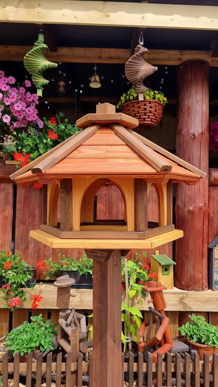 Vogelhaus mit Stander aus Holz, wetterfest, vogelfutterhaus, Futterhaus, Futterstation für Wildvögel