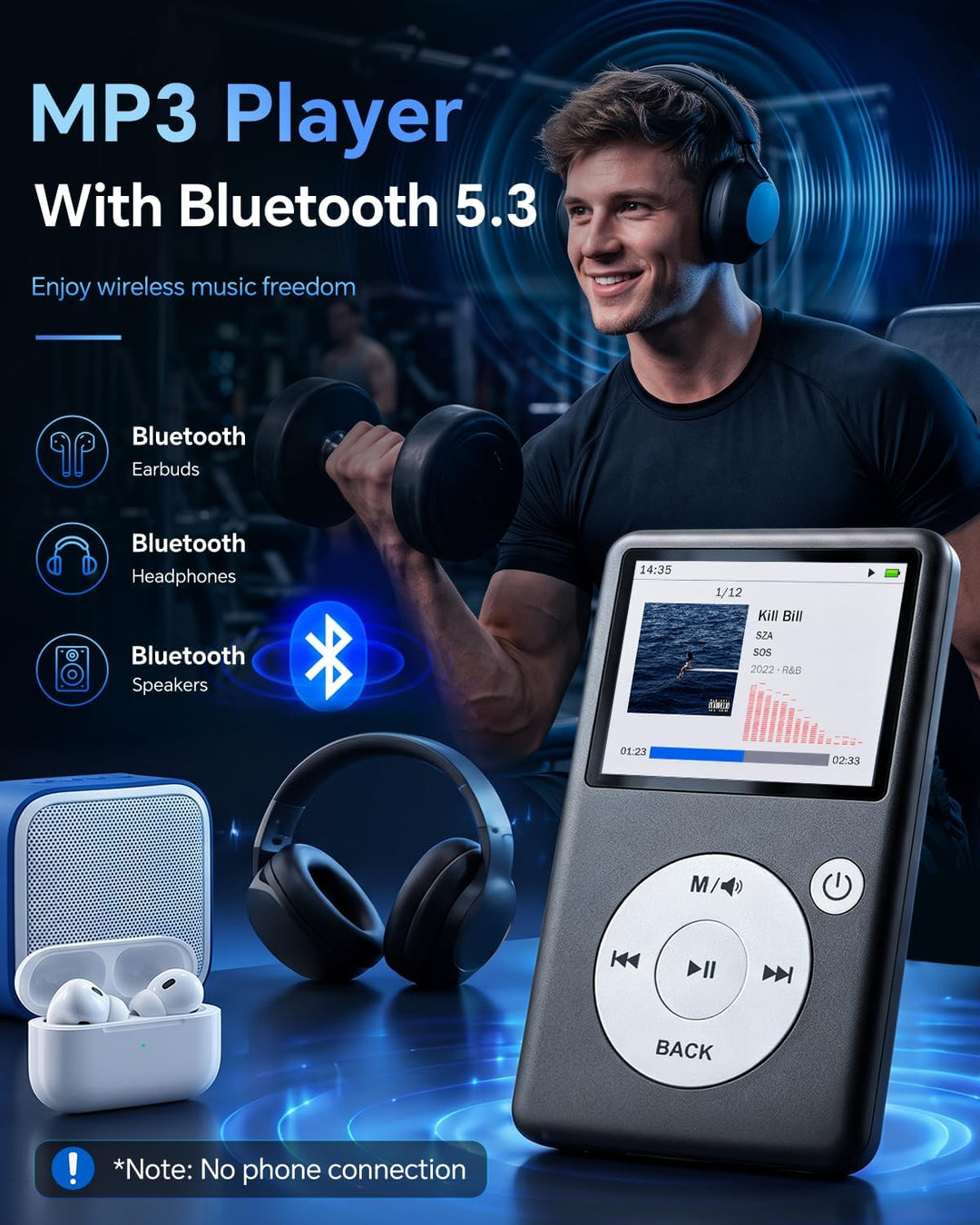 MP3 Player Bluetooth 5.3 mit Video, Hörbüchern, FM Radio und Touch Wheel | Klassis Design, HiFi Musi