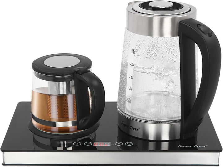 Wasserkocher mit Temperatureinstellung, 2.5L+1L Glas Teekocher Multifunktionaler Elektrischer Teezub