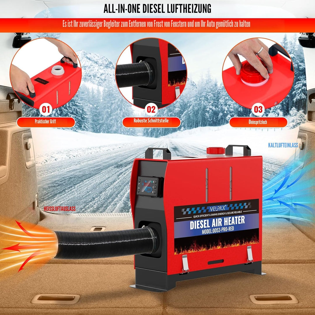 VELPAX Air Diesel Heater Auxiliary Heater, 8 kW 12 V Diesel Air Heater, All in One, LCD Switch Displ