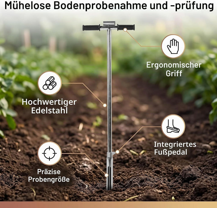Bodenprobenehmer Edelstahl, 105cm Länge 50mm Mund Edelstahl Bodenprobenehmer mit Pedal