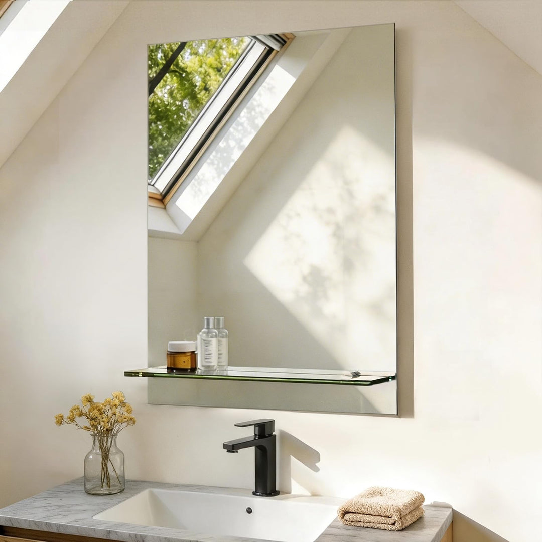 S'AFIELINA Spiegel mit Ablage 50x70 cm – Rahmenloser Wandspiegel für Badezimmer & Gäste-WC – Klassis