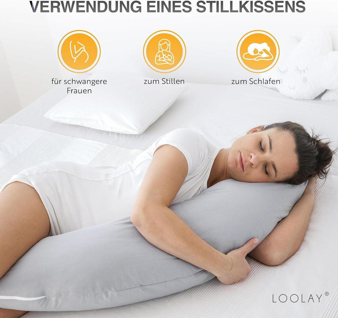 LOOLAY Schwangerschaftskissen - Stillkissen 170 cm - Seitenschläferkissen 100% Baumwolle - mit Abneh