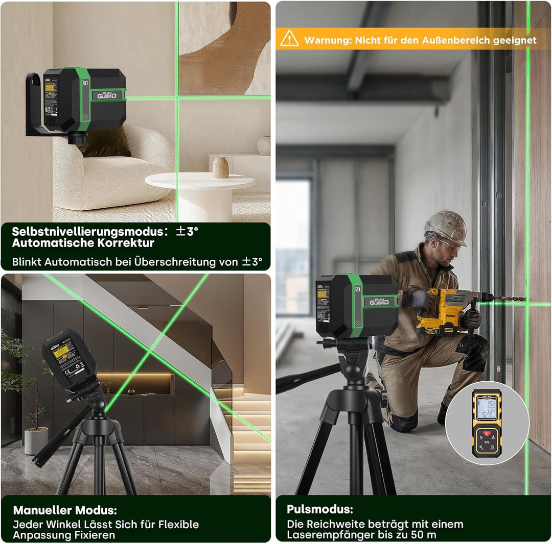 Kreuzlinienlaser 360° Grün 50M Selbstnivellierend Laser Wasserwaage Dual-Lasermodul, Linienlaser 3 M