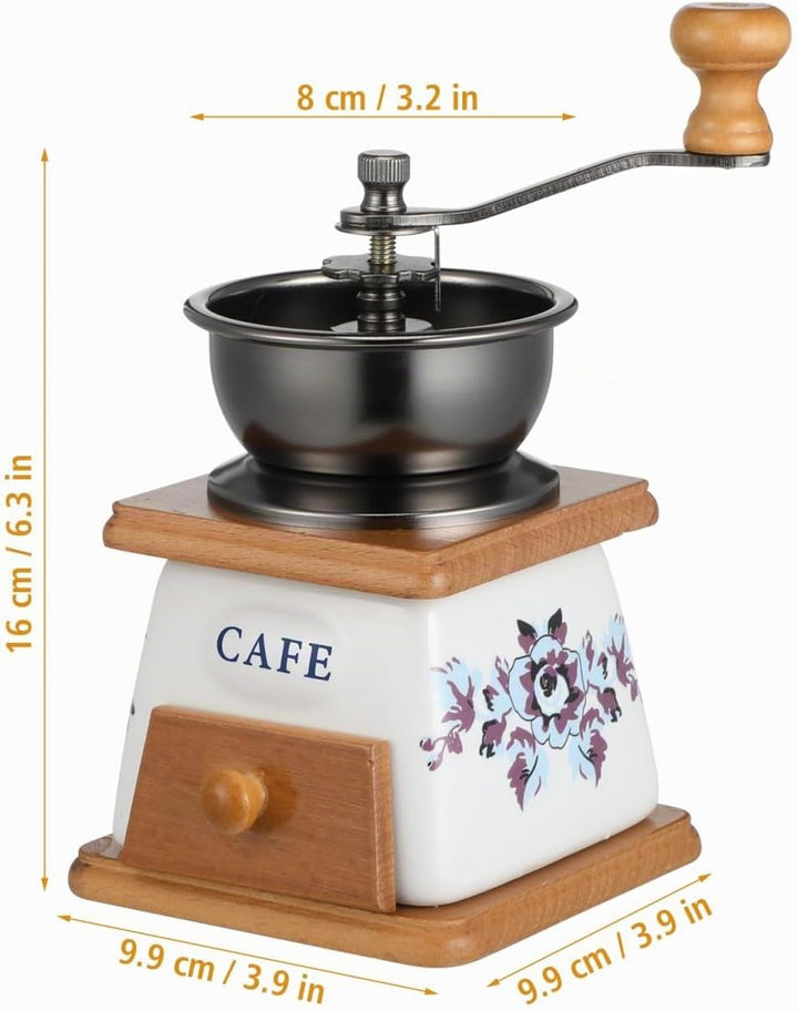 ABOOFAN Retro-Kaffeemühle, Vintage-Handkaffeemühle mit Handkurbel, Holzschublade, Espressomühle für