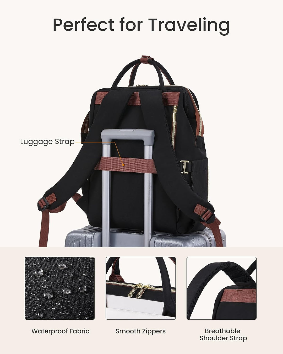 LOVEVOOK Rucksack Damen, 15,6 Zoll Laptop Schulrucksack für Grosse Trinkflasche, Travel Backpack Wom