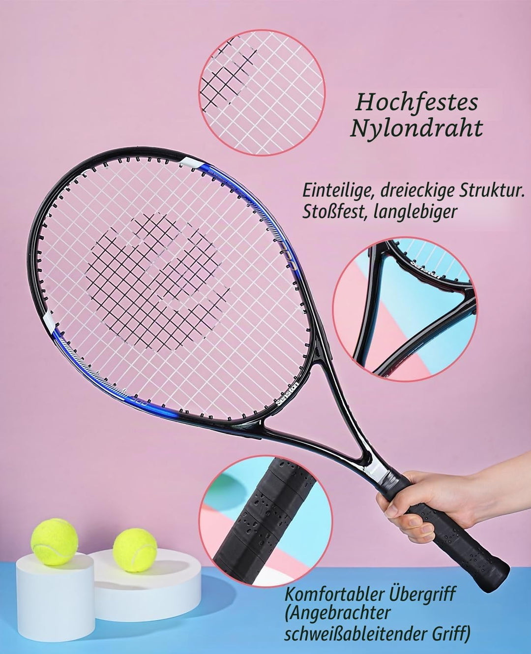 Senston Tennisschläger für Erwachsene 68,6 cm Tennisschläger – 2 Spieler Tennisschläger Set mit 3 Bä
