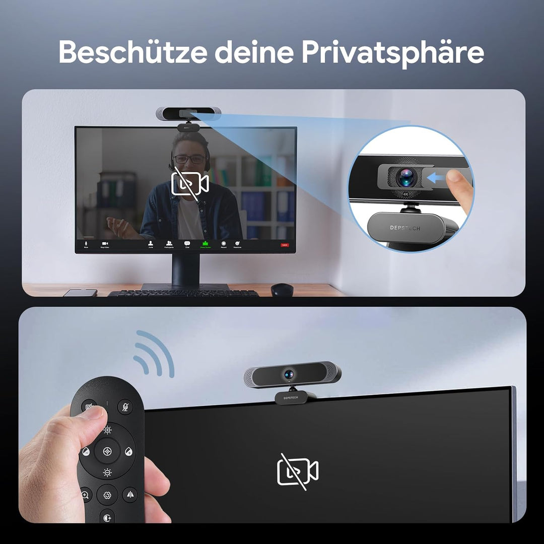 DEPSTECH DW49 Pro Webcam 4K, Ultra HD 1/2,55'' Sony-Sensor, 3-facher Zoom, Webcam mit Zwei Mikrofon,