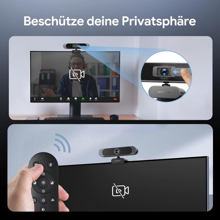 DEPSTECH DW49 Pro Webcam 4K, Ultra HD 1/2,55'' Sony-Sensor, 3-facher Zoom, Webcam mit Zwei Mikrofon,