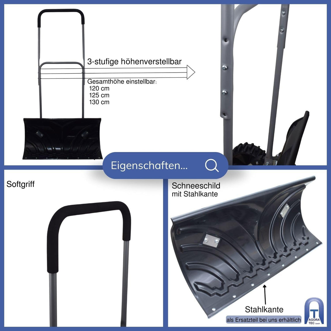Agora-Tec® Schneeschieber Mobile mit Rädern mit extra-Breiten Kunststoffblatt von 66 cm, schwenkbare
