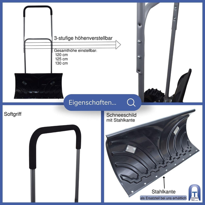 Agora-Tec® Schneeschieber Mobile mit Rädern mit extra-Breiten Kunststoffblatt von 66 cm, schwenkbare
