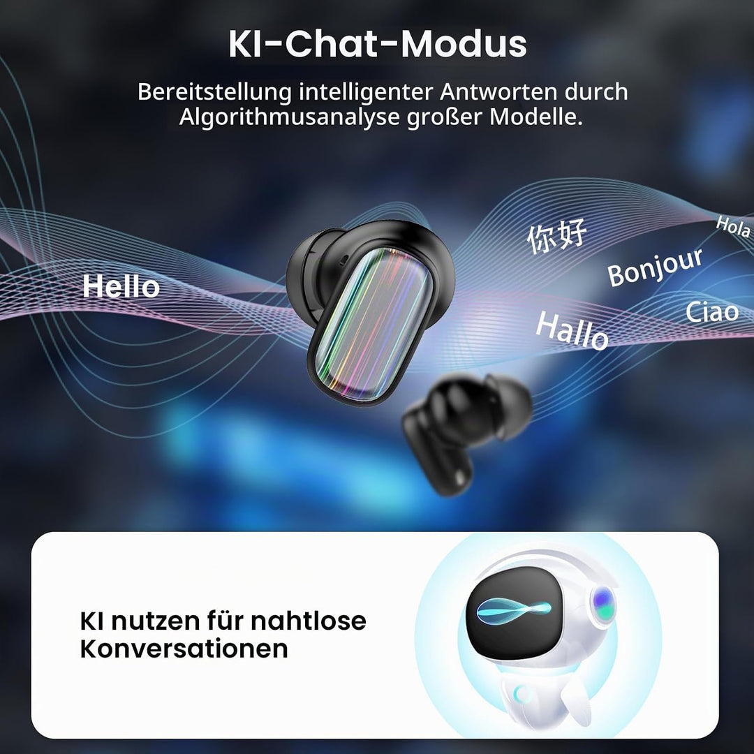 AI Kopfhörer Übersetzer, 3-in-1Echtzeit Sprachübersetzer Kopfhörer 164 Sprachen mit App, 6 Übersetzu