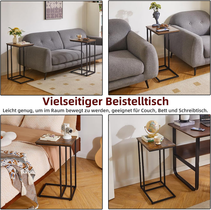 C-förmiger Beistelltisch, Schiebe und Sofatisch, Couchtisch mit Stahlrahmen für Wohnzimmer, Schlafzi