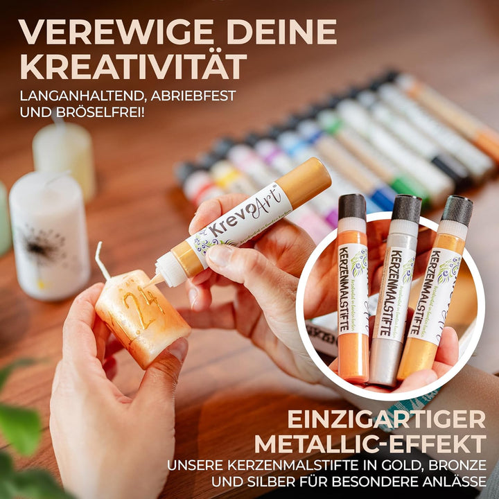 Krevo Art Kerzenmalstifte Set – 12x30ml brillante Farben für kreative Kerzenkunst – Candle Pen & Ker