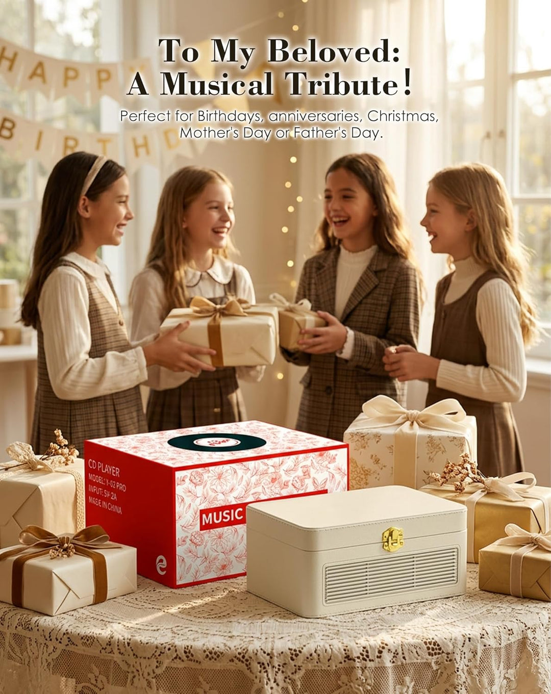 Tragbar CD Player Bluetooth Retro Radio mit CD-Player mit Lautsprecher Unterstützung USB & AUX-Wiede