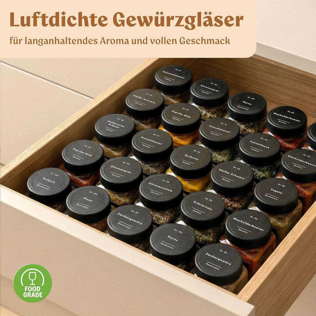 EDELHAUS Gewürzgläser Eckig Set mit Plastikdeckel (24 x 120ml) Gewürzstreuer mit Streueinsatz und 24
