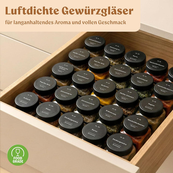 EDELHAUS Gewürzgläser Eckig Set mit Plastikdeckel (24 x 120ml) Gewürzstreuer mit Streueinsatz und 24