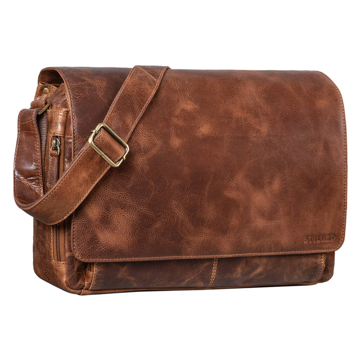 STILORD 'Tom' Vintage Leder Umhängetasche für Studium Uni Büro Arbeit 15 Zoll Laptoptasche DIN A4 Sc