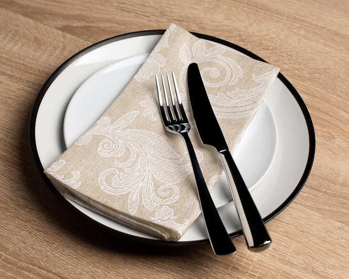 Encasa XO Esstisch Servietten Set von 12 I Grösse 45x45 cm I Blumen Beige Jacquard -Stil Druck Auf H