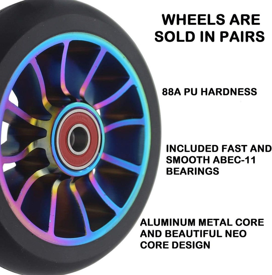 aibiku 2 Stück 100mm Stunt Scooter Rollen mit Zwei Abec-11 Kugellagern passend für Apollo/Albott/Cox