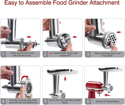 Fleischwolf Aufsatz für Kitchenaid Standmixer Inklusive 3 Wurstfüllhörner 2 Schleifklingen 4 Mahlsch