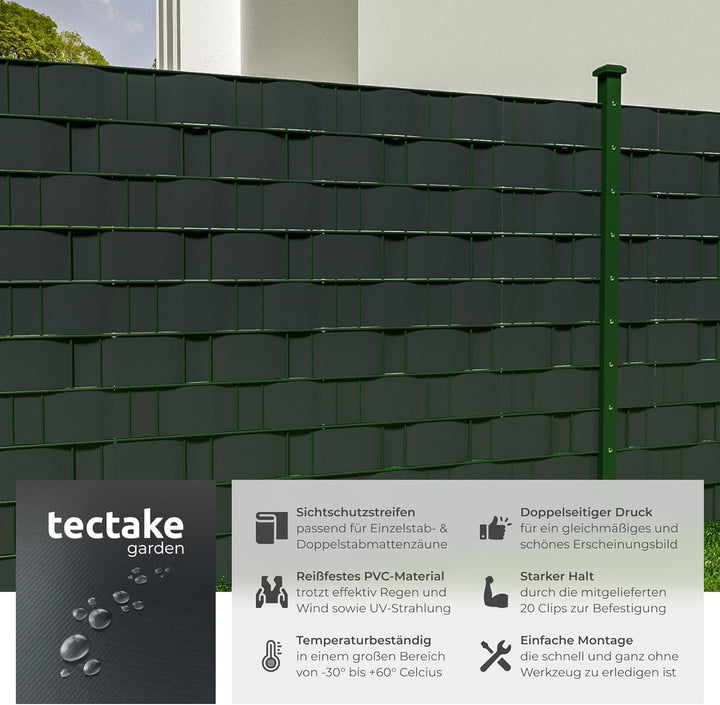 TecTake PVC Sichtschutzfolie Sichtschutzstreifen inkl. Befestigungsclips 450g/m² - Diverse Modelle -