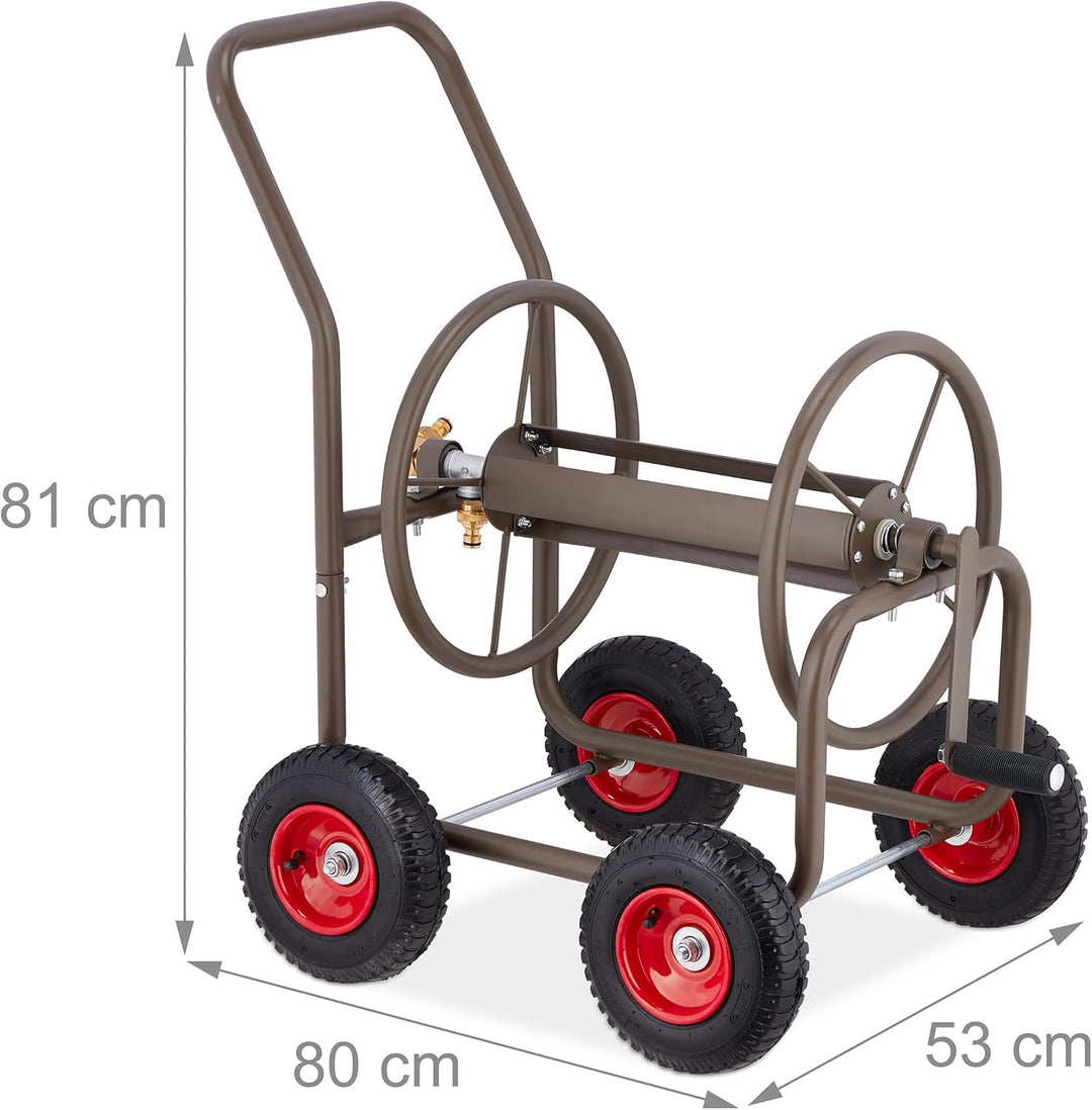 Relaxdays Schlauchwagen, bis 60 m Schlauch, 4 Lufträder, Klickkupplung, Schlauchtrommel Metall, Schl