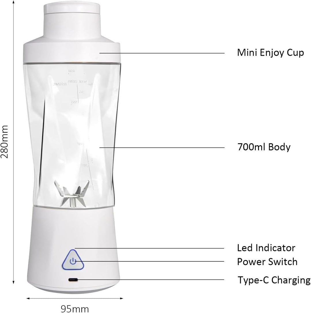 Smoothie Maker to Go, 700ml Tragbarer Mixer, Portable Blender mit 6-Klingen Edelstahl, Mini Mixer fü