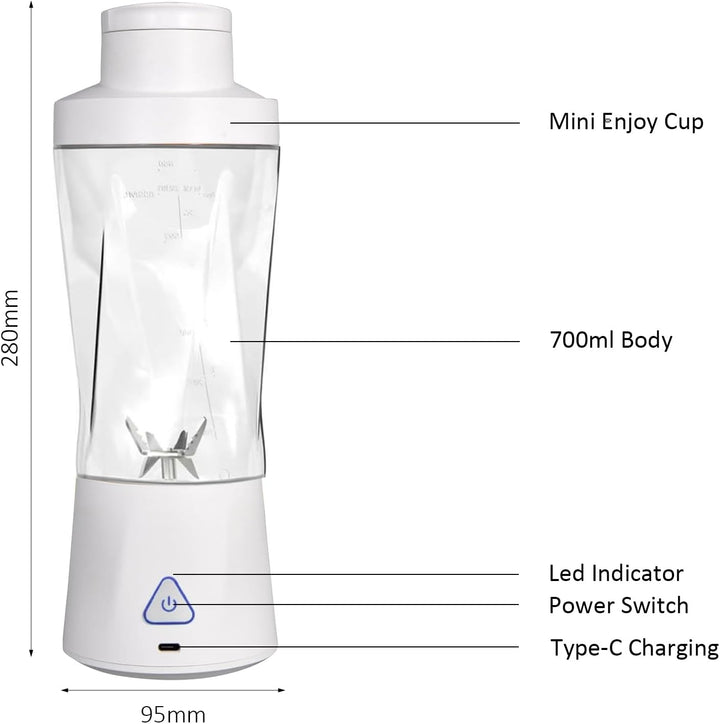 Smoothie Maker to Go, 700ml Tragbarer Mixer, Portable Blender mit 6-Klingen Edelstahl, Mini Mixer fü