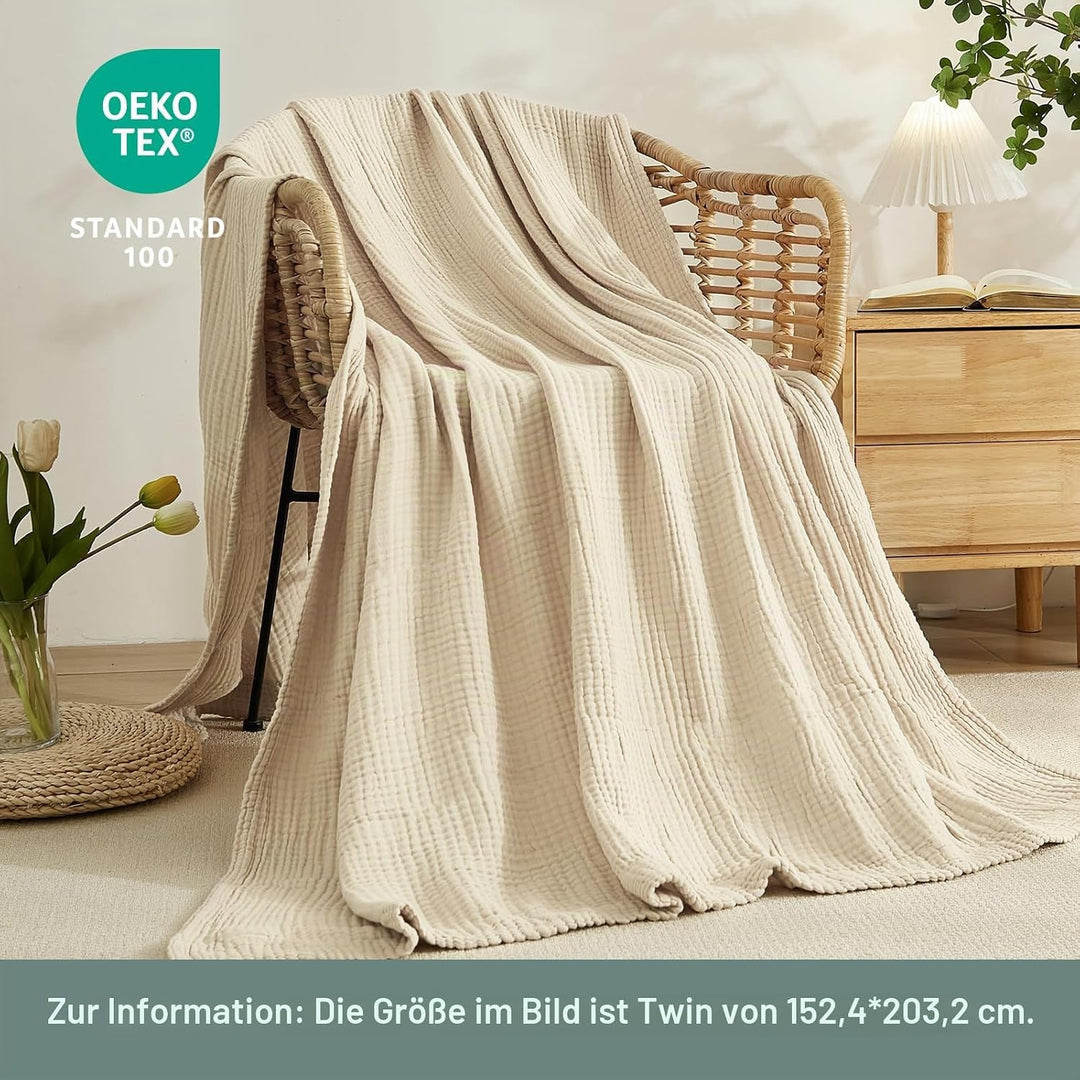 EMME Baumwolle Decke, Vorge-waschene Kuscheldecke, Weiche und Atmungsaktive Tagesdecke, Universale S
